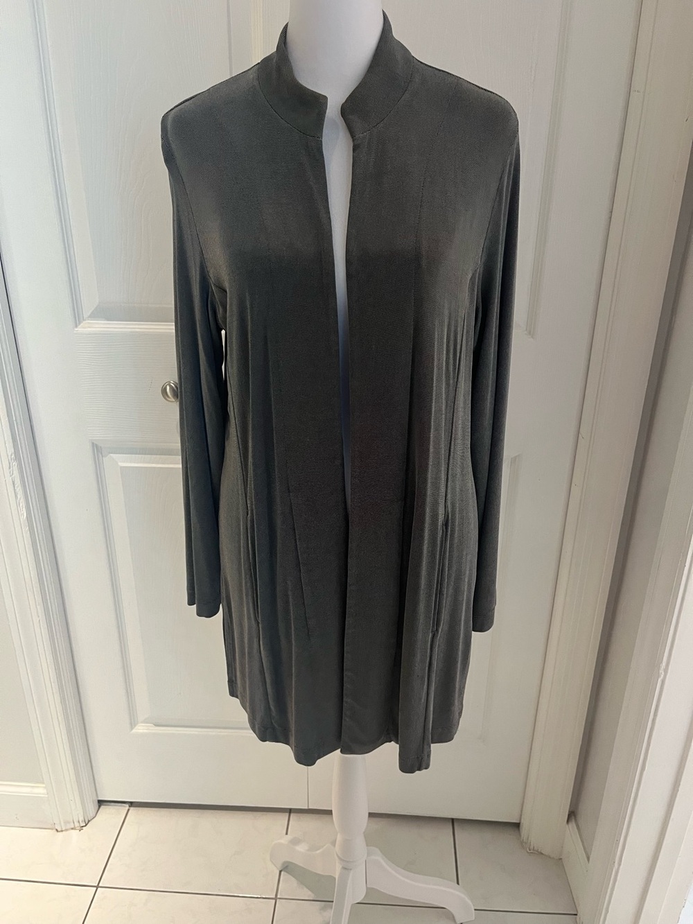 Chico’s Gray Travelers Open-Front Long Cardigan